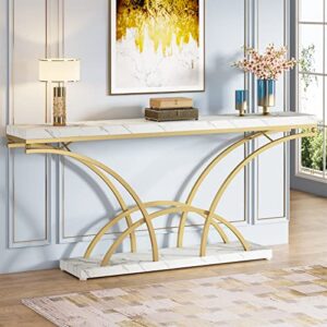 LITTLE TREE Faux Marble Console Sofa Table with Gold Half-Moon Legs,Mid-Century Modern Accent Tables for Entryway, Living Room