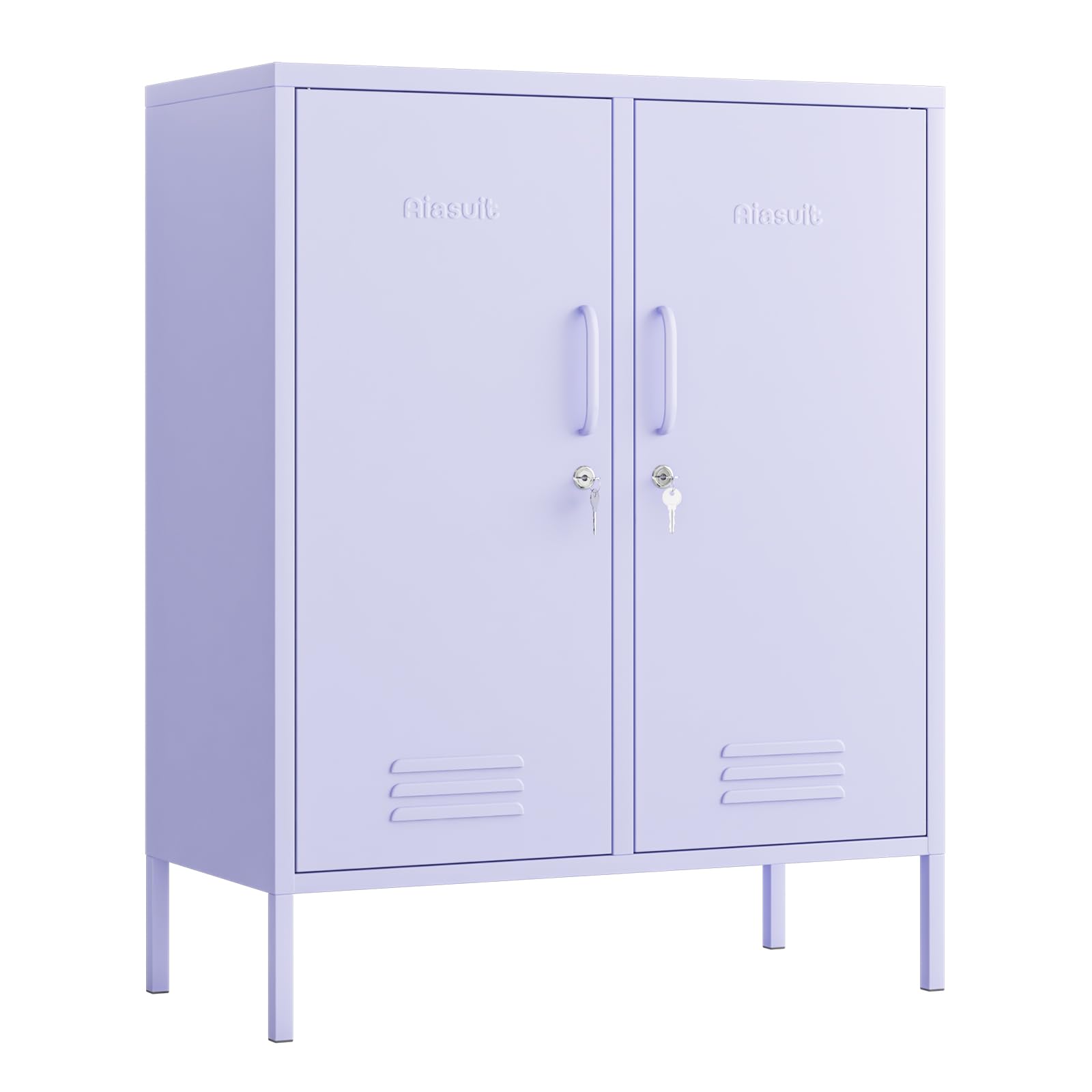 Aiasuit 2 Doors Lockable Metal Storage Cabinet 3 Tiers Shelf Multifunctional Storage Organizer Detachable Shelves Easy to Assemble Purple Size: 39.37”H x 31.5”W x 14.96”D