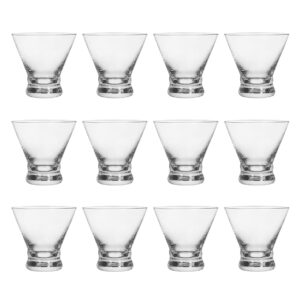 btgllas set of 12 martini glasses - 8-ounce cinched design cocktail glasses with heavy base, stemless construction for stability - sturdy and elegant bar glasses (glass, clear12pcs)