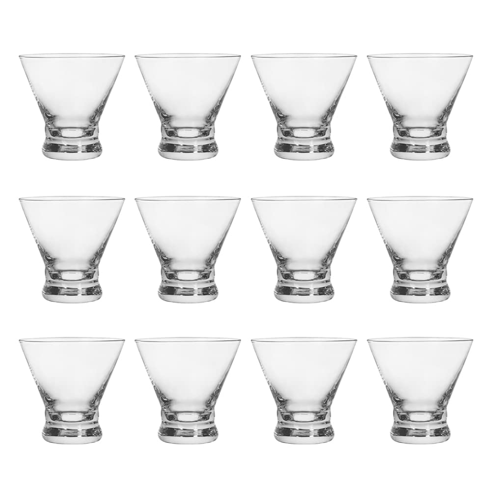 BTGLLAS Set of 12 Martini Glasses - 8-Ounce Cinched Design Cocktail Glasses with Heavy Base, Stemless Construction for Stability - Sturdy and Elegant Bar Glasses (Glass, Clear12Pcs)