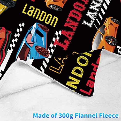 Personalized Race Car Blanket with Name for Boys Kids Custom Crazy Red Blue Racing Sportcar Throw Blankets Customized Speed Racer Warm Soft Flannel Fleece Sofa Blanket Gifts Decor, 40"x50"