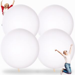 karenhi 4 pcs 72 inch giant balloons big round latex balloon jumbo balloons heavy duty balloons large inflatable ball for birthday bridal shower party decorations, inflate with air and helium (white)