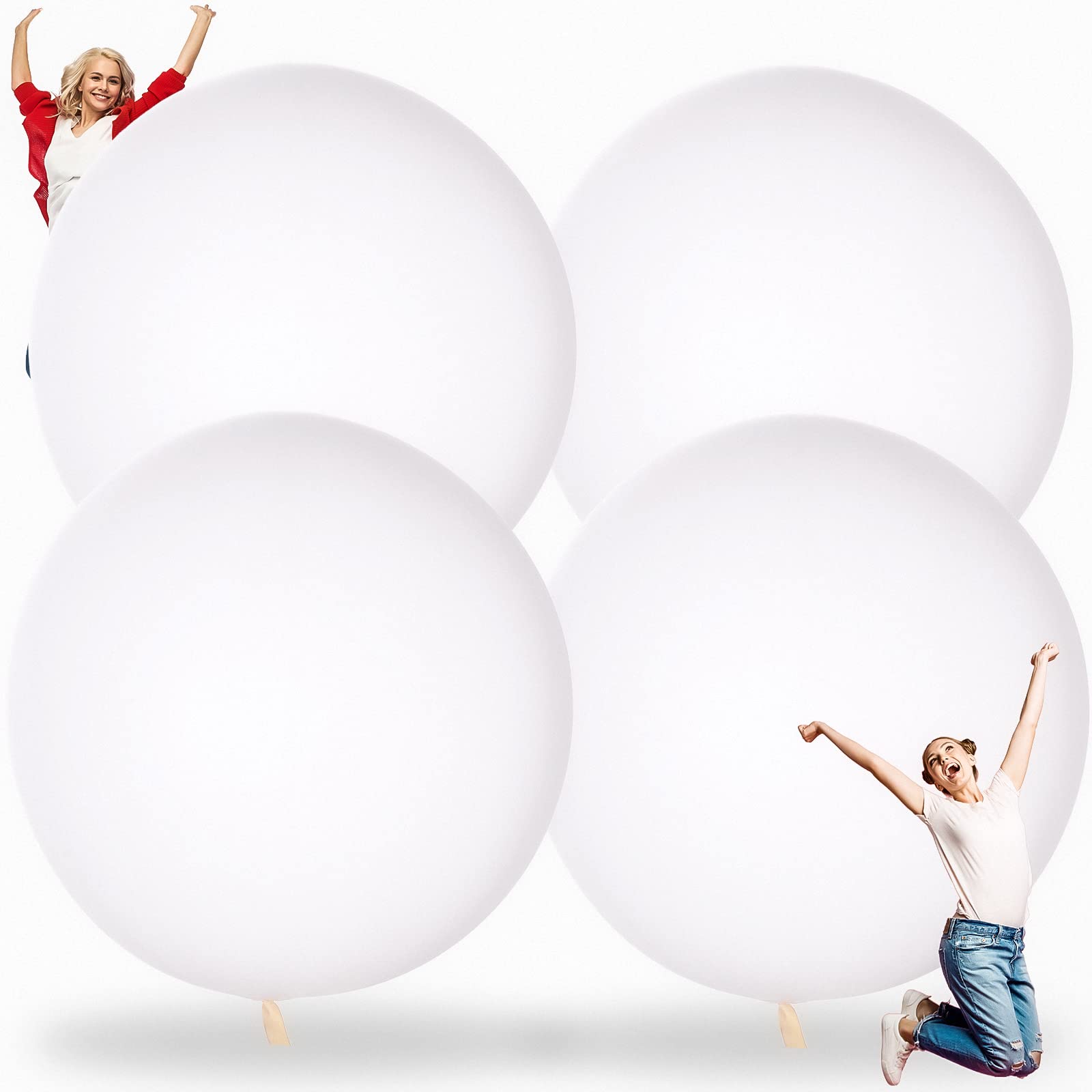 Karenhi 4 Pcs 72 Inch Giant Balloons Big Round Latex Balloon Jumbo Balloons Heavy Duty Balloons Large Inflatable Ball for Birthday Bridal Shower Party Decorations, Inflate with Air and Helium (White)