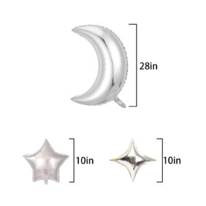 GLASNES 25Pcs Moon Star Shape Foil Balloons Set with 5 Pcs 28 Inch Large Moon Foil Balloons and 20 Foil Star Balloons for Wedding Baby Shower Birthday Graduation Anniversary Party (silver)