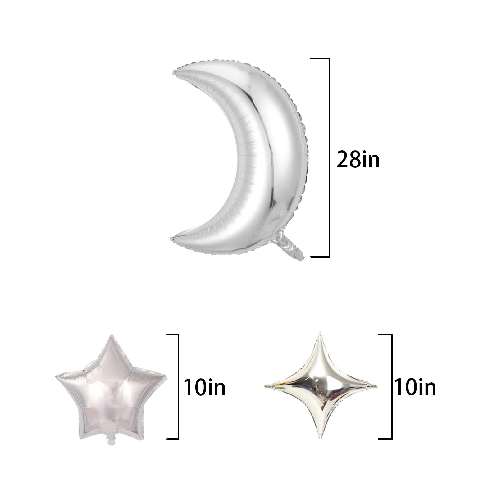 GLASNES 25Pcs Moon Star Shape Foil Balloons Set with 5 Pcs 28 Inch Large Moon Foil Balloons and 20 Foil Star Balloons for Wedding Baby Shower Birthday Graduation Anniversary Party (silver)