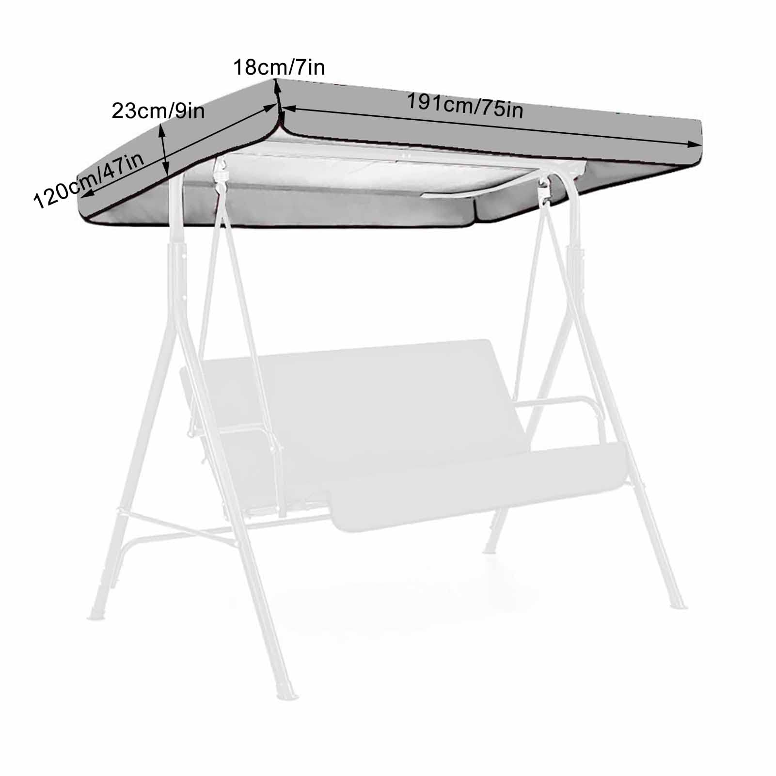 Outdoor Swing Canopy Replacement Porch Top Cover Removable Canopy of 2-Seat Swing Chair Canopy Waterproof for Patio Yard 2 Seat