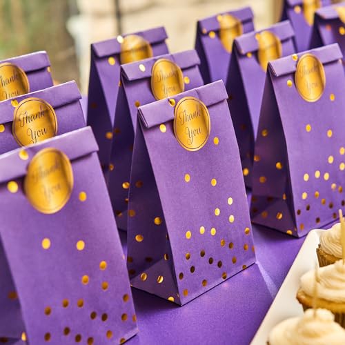 ROYAL BLUEBONNET Purple and Gold Gift Bags -Set of 24- Purple Goodie Bags and Stickers – Purple Thank You Bags, Purple and Gold Party Decorations, Purple Party Supplies, Purple Candy Bags