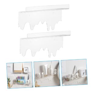 ORFOFE 2Pcs Wall Mounted Transparent Floating Shelf for Cosmetics Storage Adhesive Wall Shelf for Bathroom and Home Organization