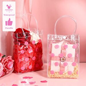 Silkfly 24 Pcs Clear Gift Bag with Handles Wedding Reusable Plastic Small Gift Bag with Polka Dot PVC Gift Wrap Bag for Party Favor Christmas Wedding Birthday(5.9 x 7.9 x 2.8 Inch,Pink)