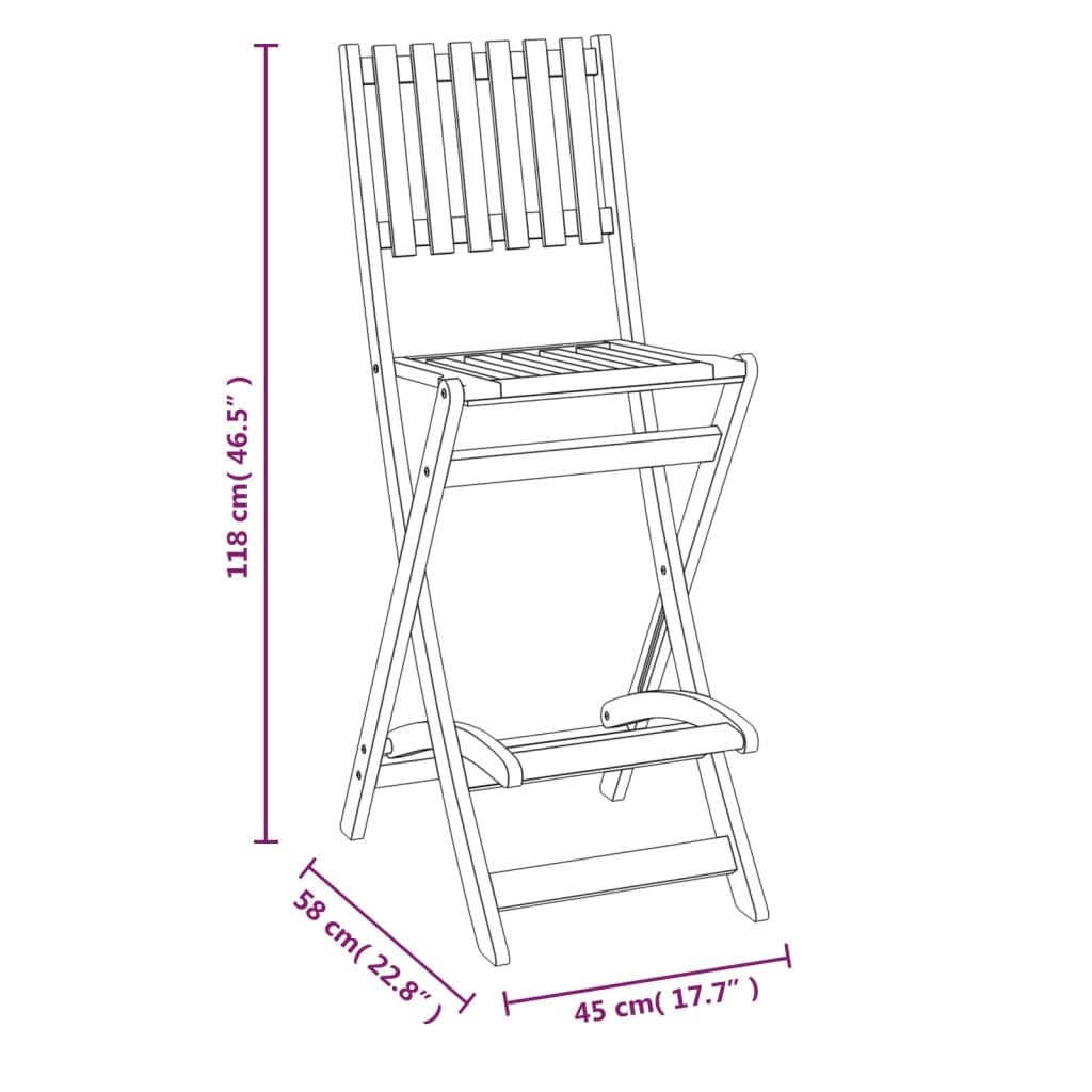 vidaXL 2 pcs Solid Acacia Wood Folding Patio Bar Stools - Farmhouse Style Outdoor Seating - Sturdy and Durable Construction - Comfortable High Chairs for Garden, Balcony