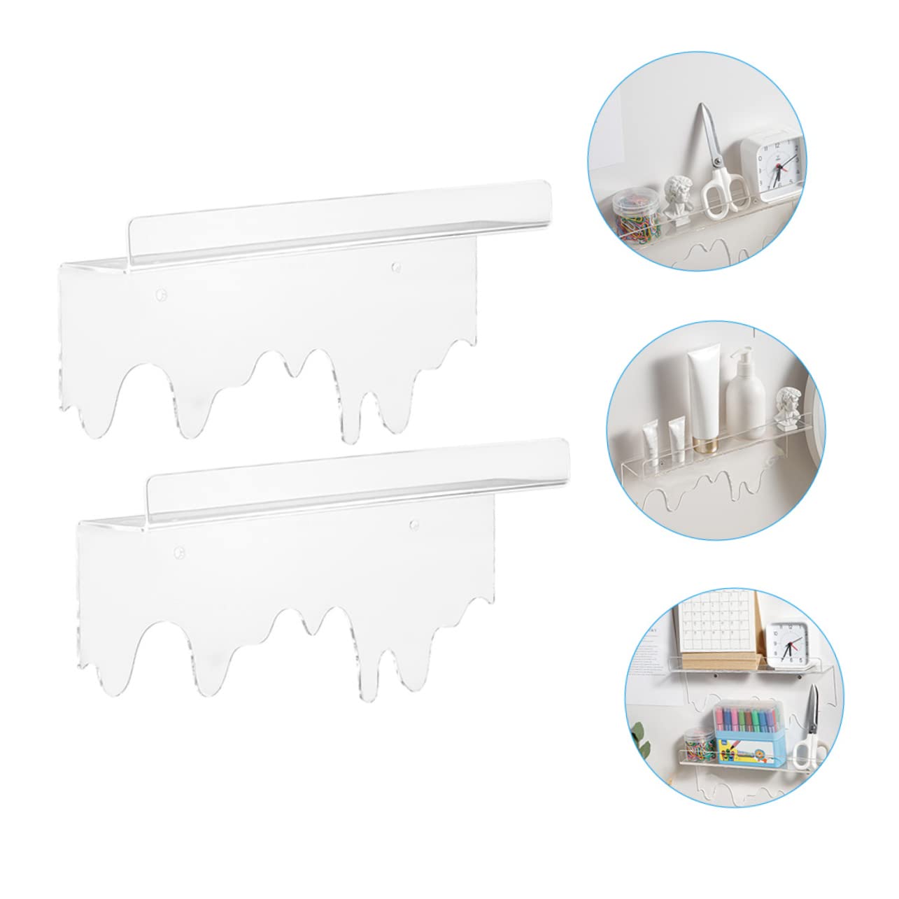 ORFOFE 2Pcs Wall Mounted Transparent Floating Shelf for Cosmetics Storage Adhesive Wall Shelf for Bathroom and Home Organization