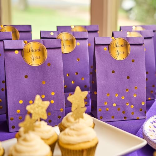 ROYAL BLUEBONNET Purple and Gold Gift Bags -Set of 24- Purple Goodie Bags and Stickers – Purple Thank You Bags, Purple and Gold Party Decorations, Purple Party Supplies, Purple Candy Bags