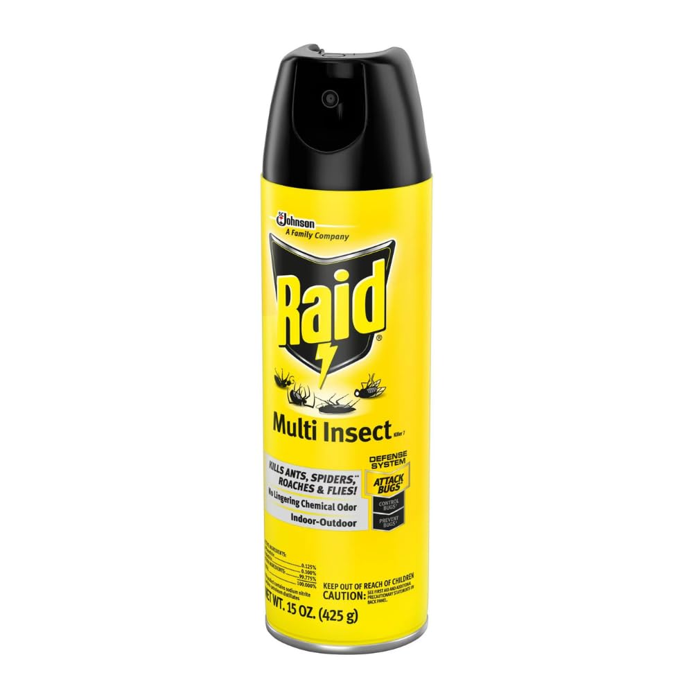 Raid Multi Insect Killer, Kills Ants, Spiders, Roaches and Flies, for Indoor and Outdoor use, 15 Oz (Pack of 4)