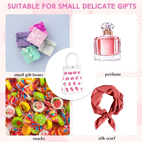 Silkfly 24 Pcs Clear Gift Bag with Handles Wedding Reusable Plastic Small Gift Bag with Polka Dot PVC Gift Wrap Bag for Party Favor Christmas Wedding Birthday(5.9 x 7.9 x 2.8 Inch,Pink)