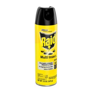 Raid Multi Insect Killer, Kills Ants, Spiders, Roaches and Flies, for Indoor and Outdoor use, 15 Oz (Pack of 4)