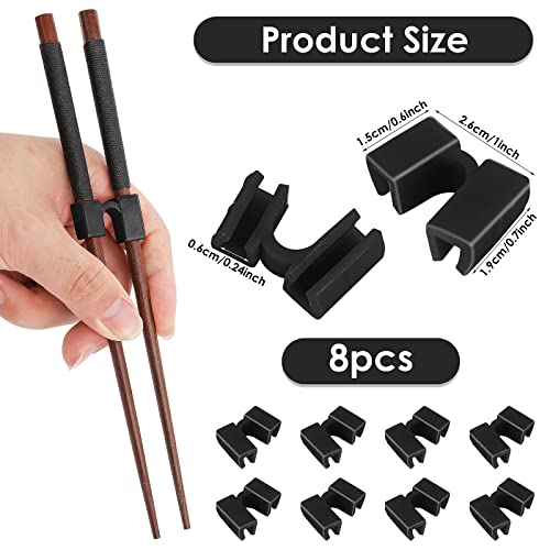 TIESOME 8Pcs Reusable Chopstick Helpers, Training Chopstick Hinges Connector Practice Chopsticks for Adults, Kids, Beginner, Trainers or Learner(Black)