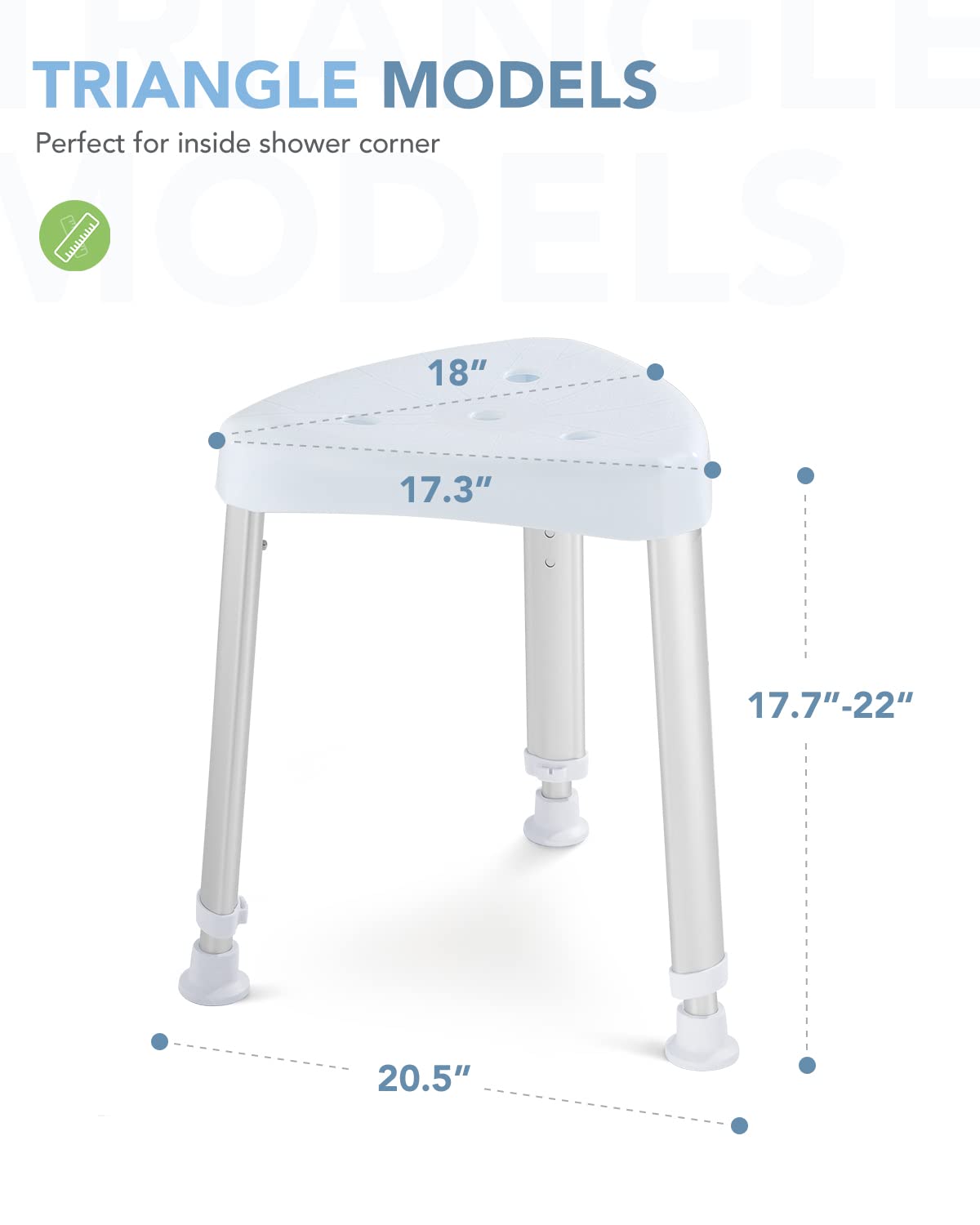 OasisSpace Adjustable Corner Shower Stool with Storage Tray, Triangle Spa Seat Bath Stool for for Small Shower, Anti-Slip and Durable Shower Chair for Shaving Legs, Waterproof