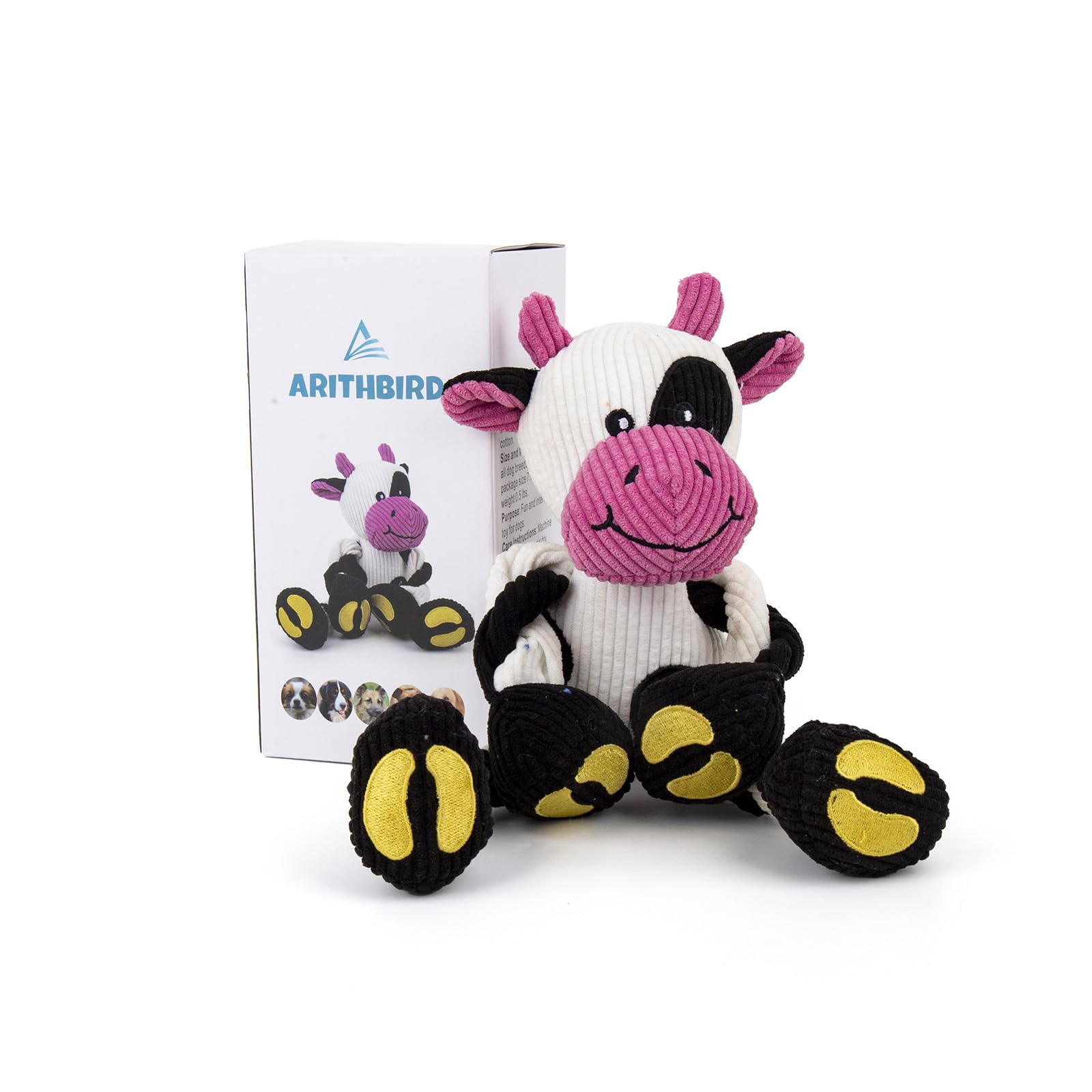 ARITHBIRD Squeaky Dog Toys - Cute Cow Shape Stuffed Plush Toy for Small, Middle, and Large Breed Dogs - Durable Dog Chew and Teething Toys -Tough Plush Toys for Cats