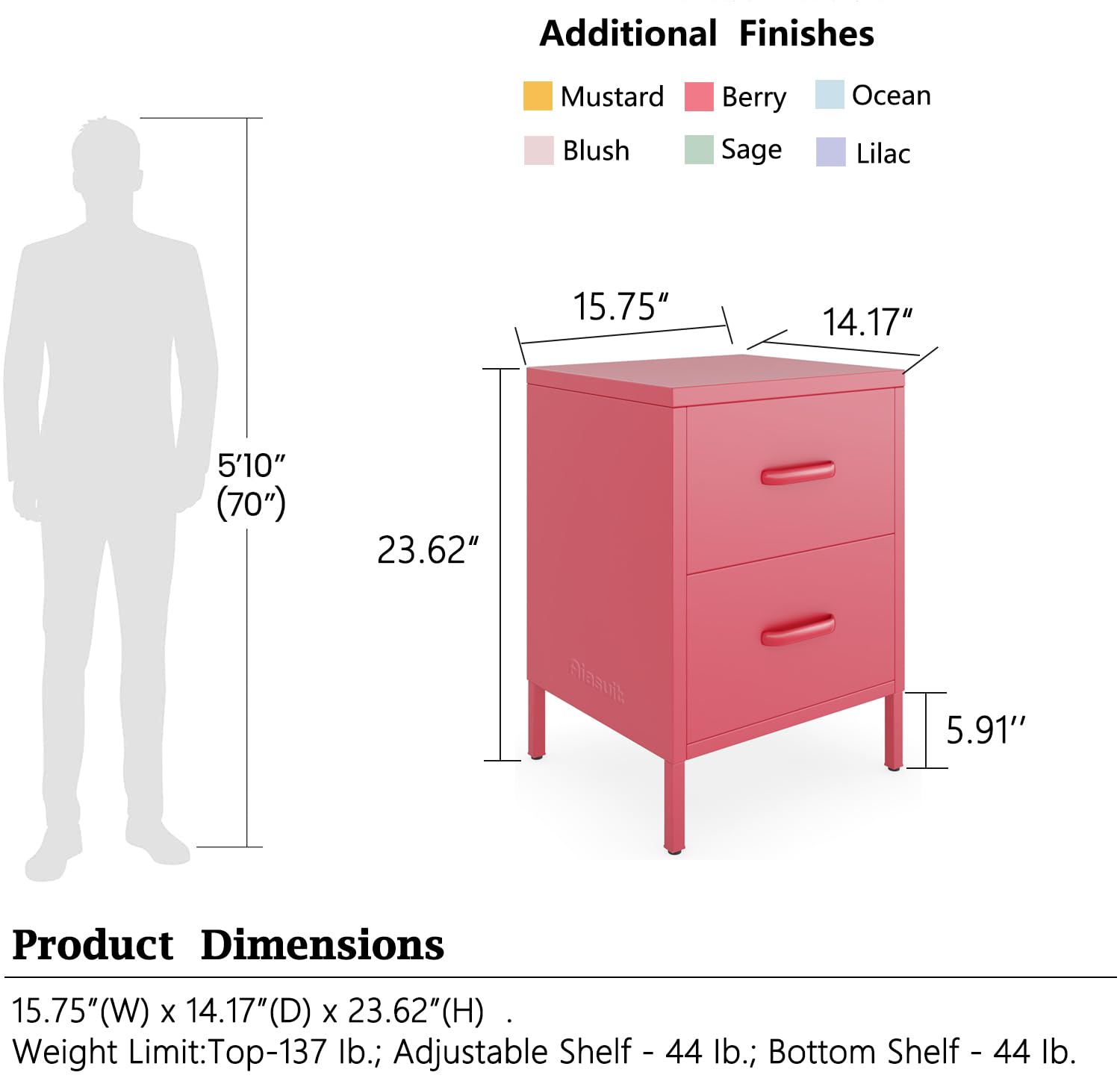 Adjustable Bedside Table Pull Out Metal Storage Cabinet Home Locker End Table Needs Assembly Modern Side Table Storage Cabinet Yellow Size: 23.62”H x 15.75”W x 14.17”D