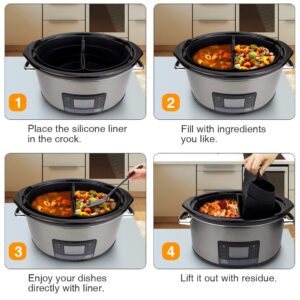 ChefAid Slow Cooker Divider Liners with Handle, 100% Silicone Reusable Slow Cooker Liners Compatible with 6-8 Quart Oval or Round Slow Cooker, Fits 7 Quart Crockpot Liners (Black, 2 Pack)