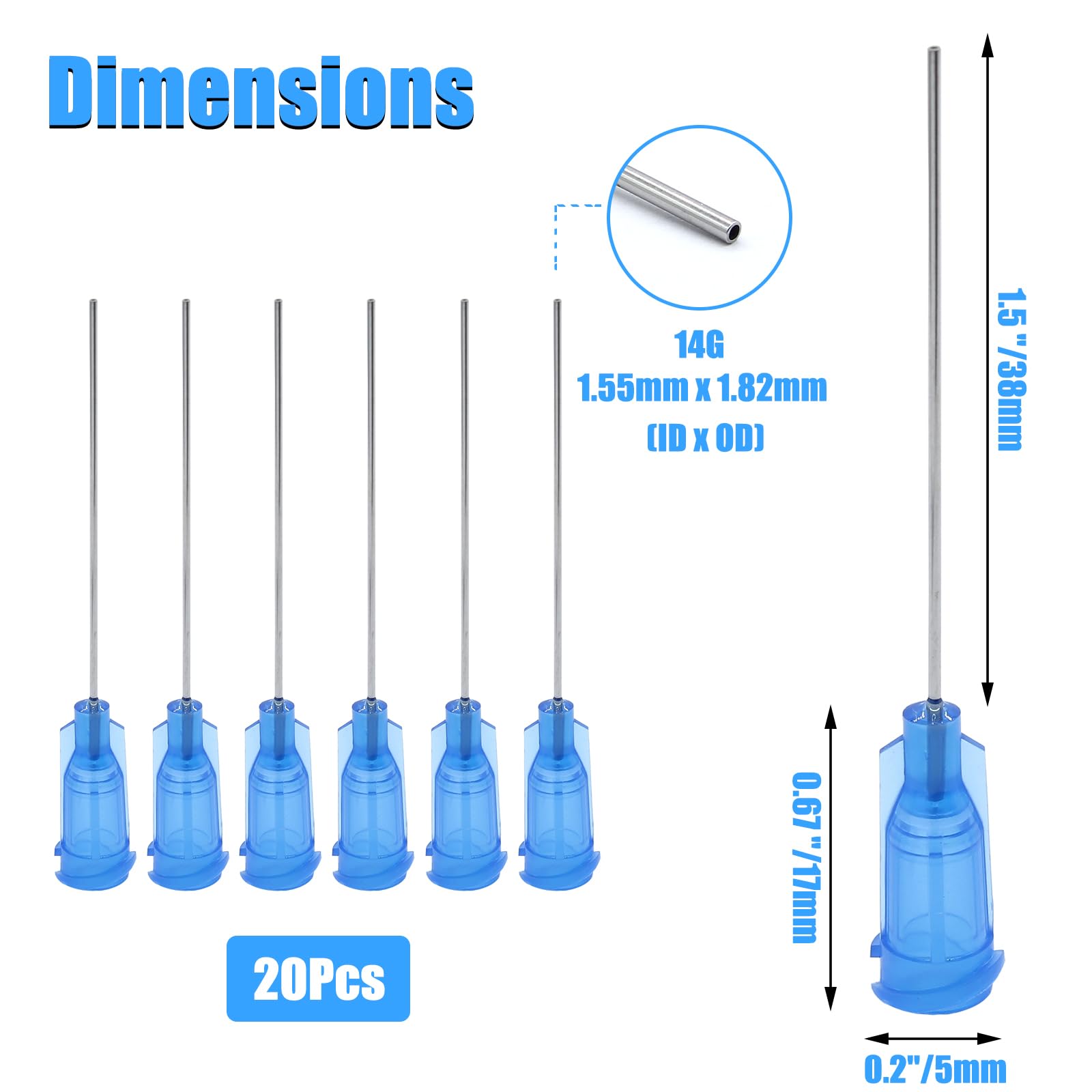 Zorveiio 20 Pack 22Ga 1.5 Inch Blunt Tip Dispensing Neddle,Blue Plastic Syringe Blunt Tip Neddle,Tapered Luer Lock Dispensing Needles for Industrial Use