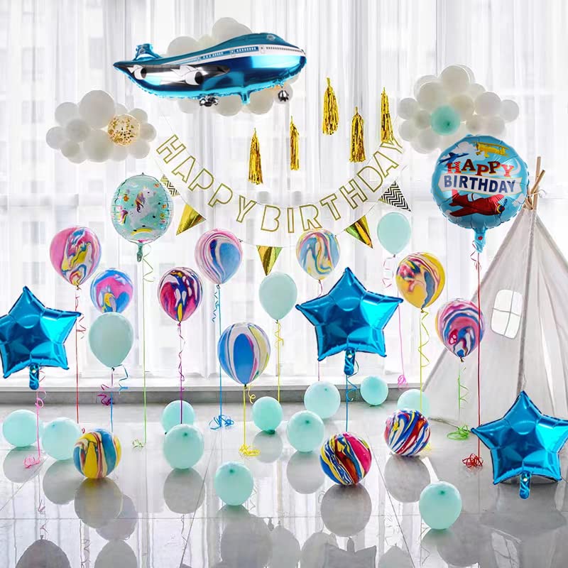 6 Pcs Airplane Balloons,Aviator Adventure Airplane Theme Balloons Baby Shower Birthday Party Supplies Decorations