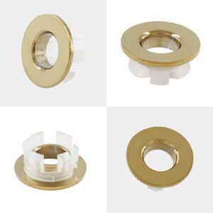 Murtenze 3Pcs Sink Overflow Ring, Sink Basin Trim Overflow Cover Copper Insert in Hole, Kitchen Sink Overflow Cover Round Caps for Kitchen Bathroom (Gold)