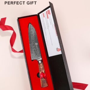 TUO Chef Knife 7 Inch - Japanese Santoku Knife Kitchen Knives, AUS-10 Damascus Steel 45-Layer Hand Forged Resin Handle with Gift Box