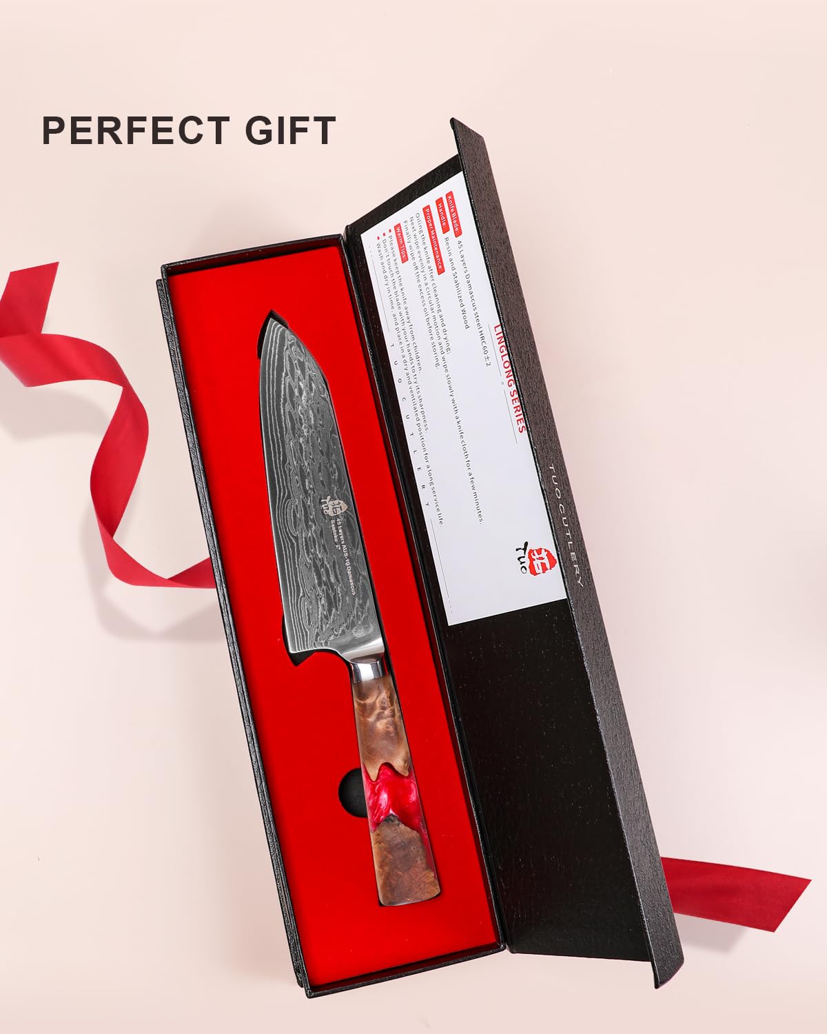 TUO Chef Knife 7 Inch - Japanese Santoku Knife Kitchen Knives, AUS-10 Damascus Steel 45-Layer Hand Forged Resin Handle with Gift Box