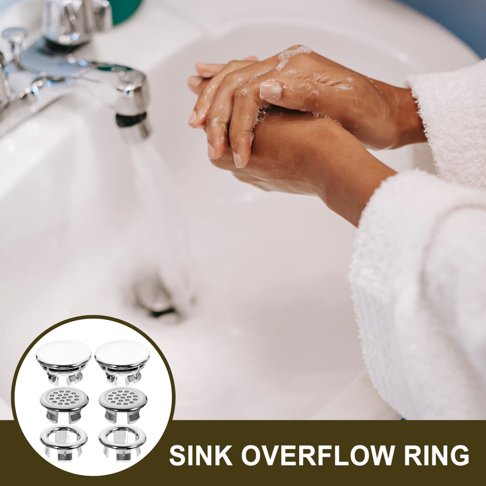 Angoily Sink Cover 6pcs Sink Overflow Ring Kitchen Bathroom Basin Trim Bath Sink Hole Overflow Cover Rings Hole Insert in Cap Replacement for Home Hotel Air Still