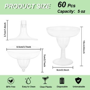 WOPPLXY 60 Pcs Plastic Margarita Glasses, 5 oz Clear Cocktail Glasses for Cinco de Mayo, Taco Party, and Mexican Decoration, Plastic Margarita Cups for Taco Bar Events Wedding Parties