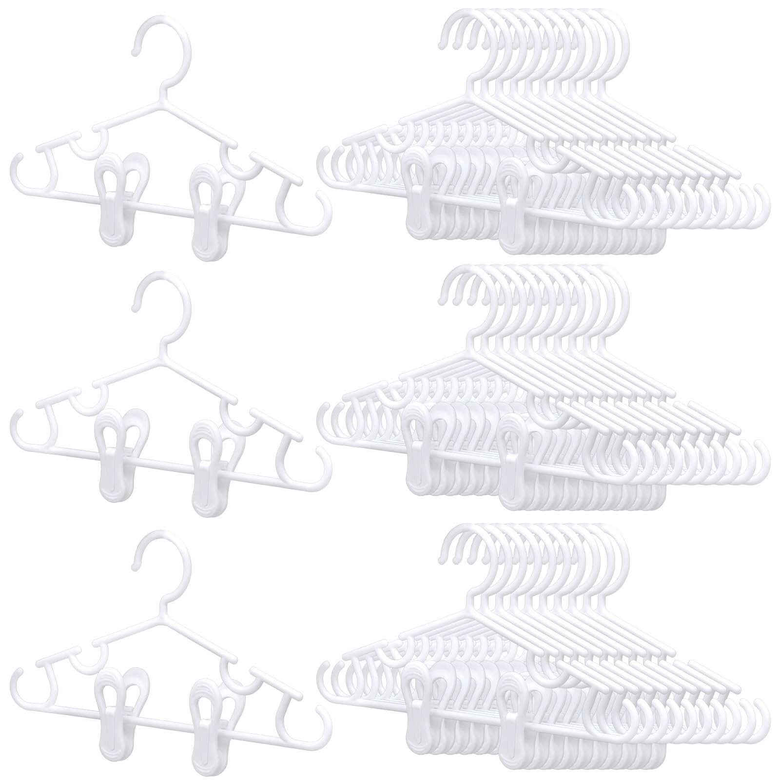 Hsei 120 Packs Baby Hangers with Clips Toddler Hangers Kids Hangers with Clips for Pants Closet Coat Skirts Socks (White)