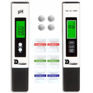 ph meter, digital 4 in 1 ph ec tds temp meter for water hydroponics, waterproof dwc ph and ec ppm water tester with backlit for nutrients growing,pool,indoor garden, home brewing, aquarium, hot tub