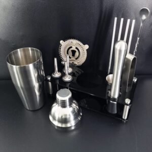 Bartender Kit, 13 Piece Cocktail Shaker Set Stainless Steel Bar Tools with Black Stand, 25 oz Shaker, Jigger, Spoon, Pourers, Muddler, Strainer, Tongs, Recipes