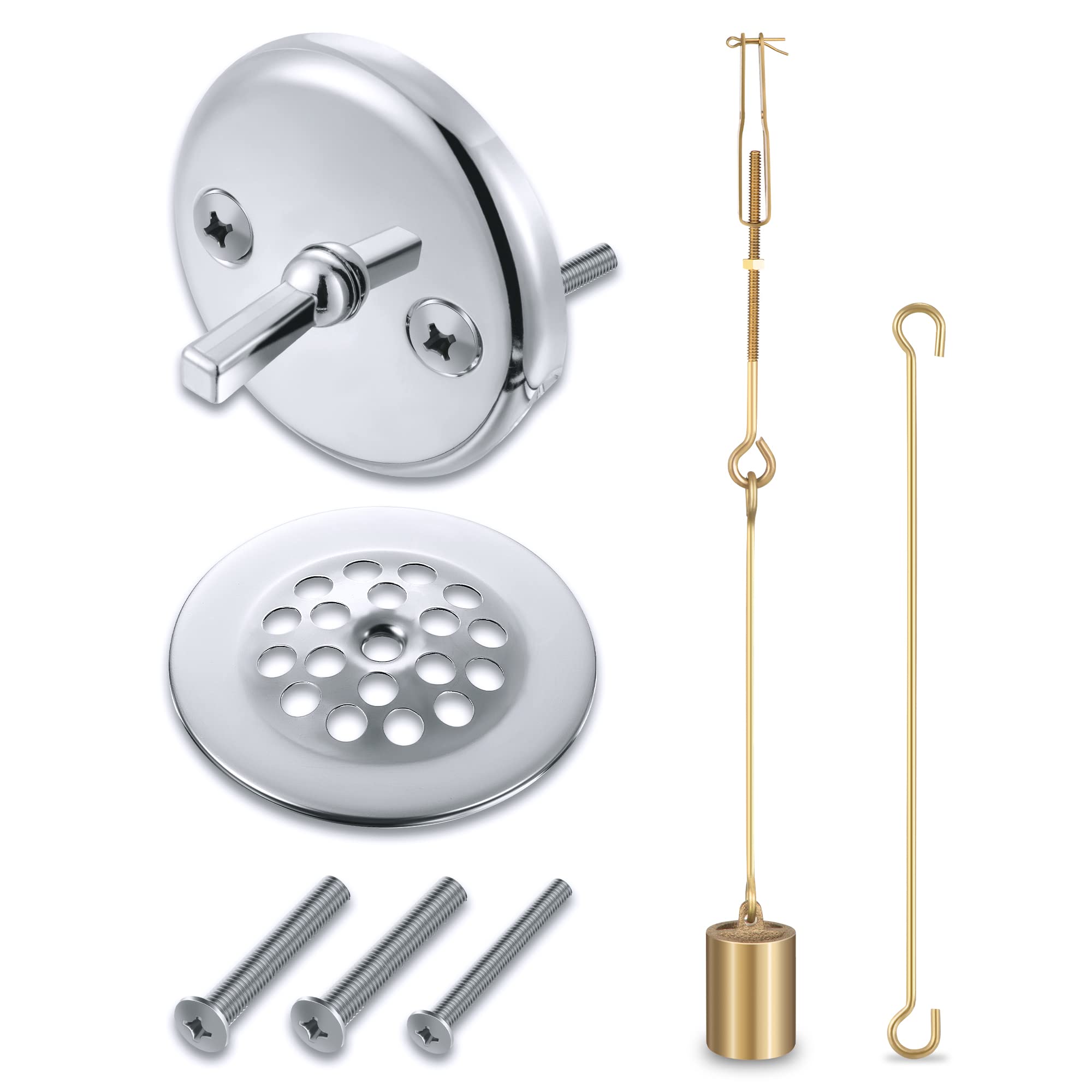 Enhon Universal Bath Tub Drain Linkage Assembly with Trip Lever and Strainer Done Cove, Bathtub Drain Kit, Fit for Trip Lever Bath Tub Waste and Overflow Drain, Chrome