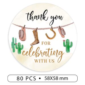 2.4 Inch Cute Cowboy Thank You for Celebrating with us Sitcker,Baby Shower Thank You Stickers,Cowboy Baby Shower Theme Favors Labels Decorations Supplies for Boys(80 PCS)