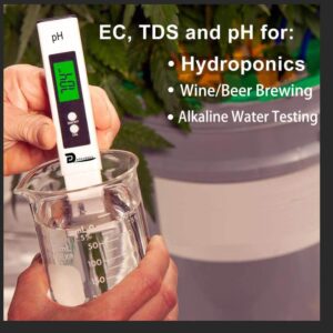 PH Meter, Digital 4 in 1 PH EC TDS Temp Meter for Water Hydroponics, Waterproof DWC PH and EC PPM Water Tester with Backlit for Nutrients Growing,Pool,Indoor Garden, Home Brewing, Aquarium, Hot Tub