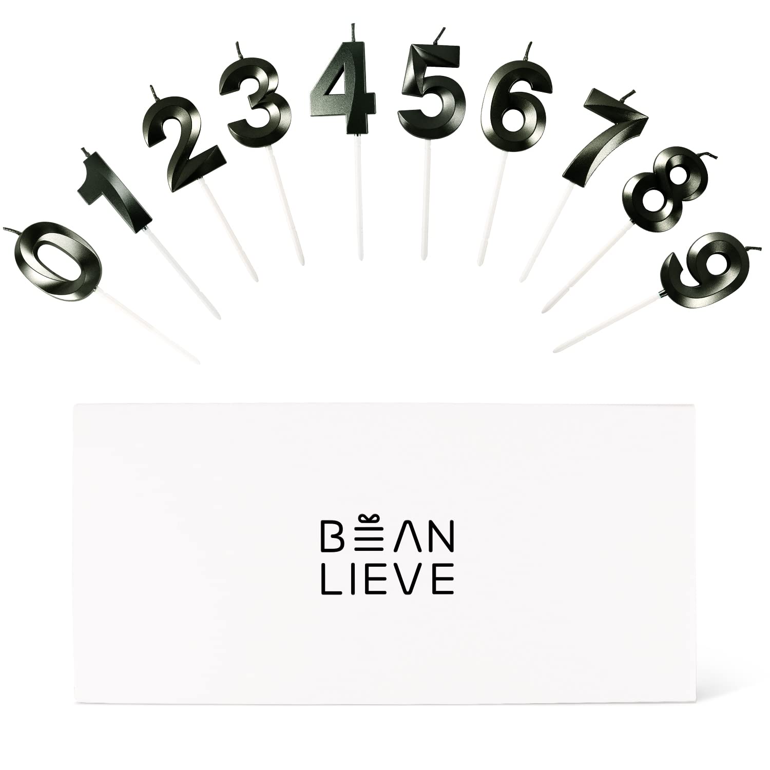 BEAN LIEVE Black Birthday Candles - Number Cake Candles, Happy Birthday Numeric Candles Number 0 1 2 3 4 5 6 7 8 9 Used for Cake Decoration on Birthday Parties and Wedding Anniversary Celebration