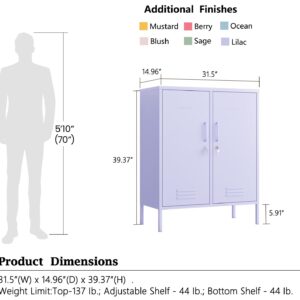 Aiasuit 2 Doors Lockable Metal Storage Cabinet 3 Tiers Shelf Multifunctional Storage Organizer Detachable Shelves Easy to Assemble Purple Size: 39.37”H x 31.5”W x 14.96”D