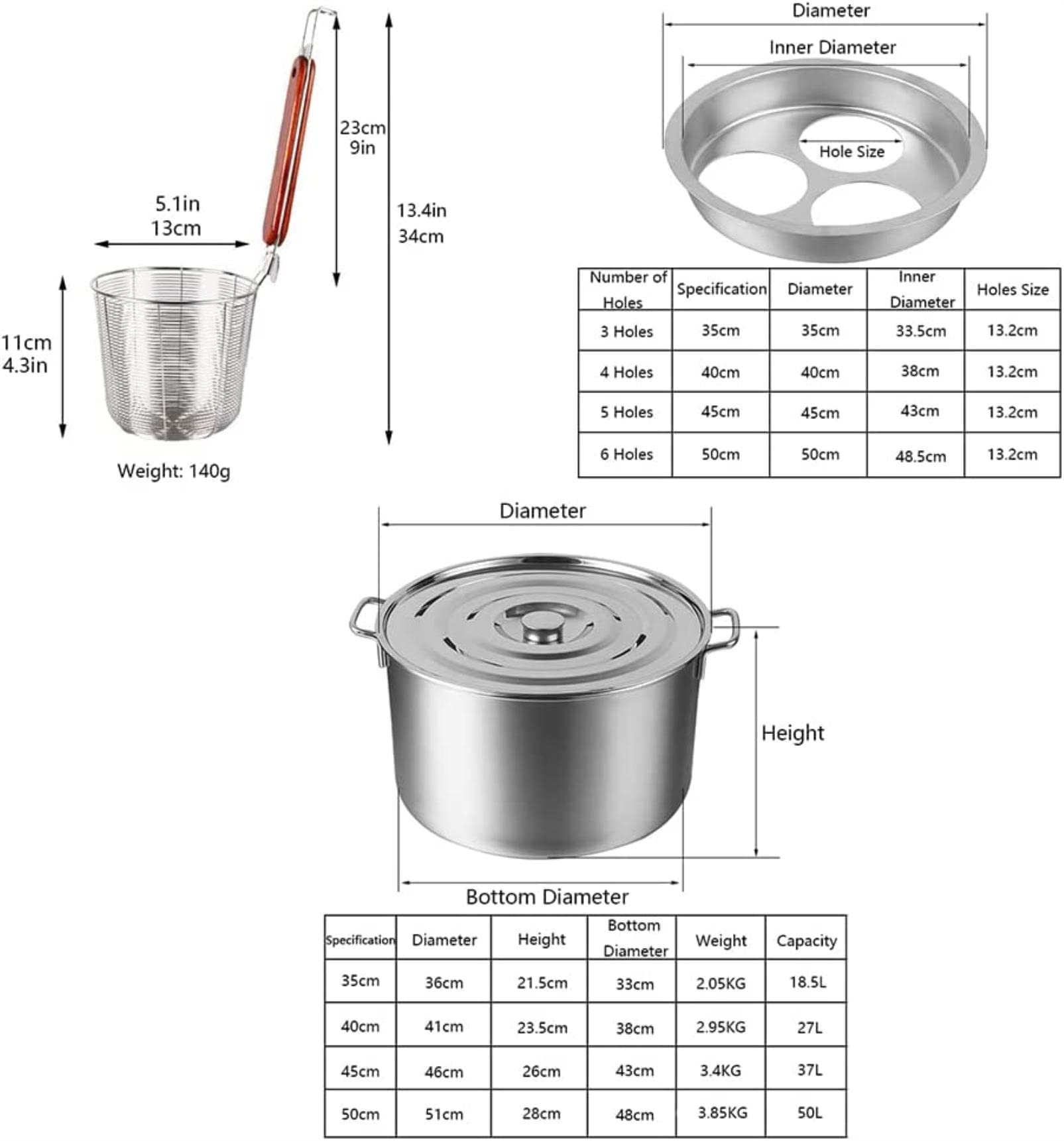 ANSNAL Stainless Steel Pasta Cooker Insert Set, Commercial Stock Pot with Pasta Pot and Insert Strainer Steamer Basket for Home Kitchen Restaurant Cookware, 4 Holes