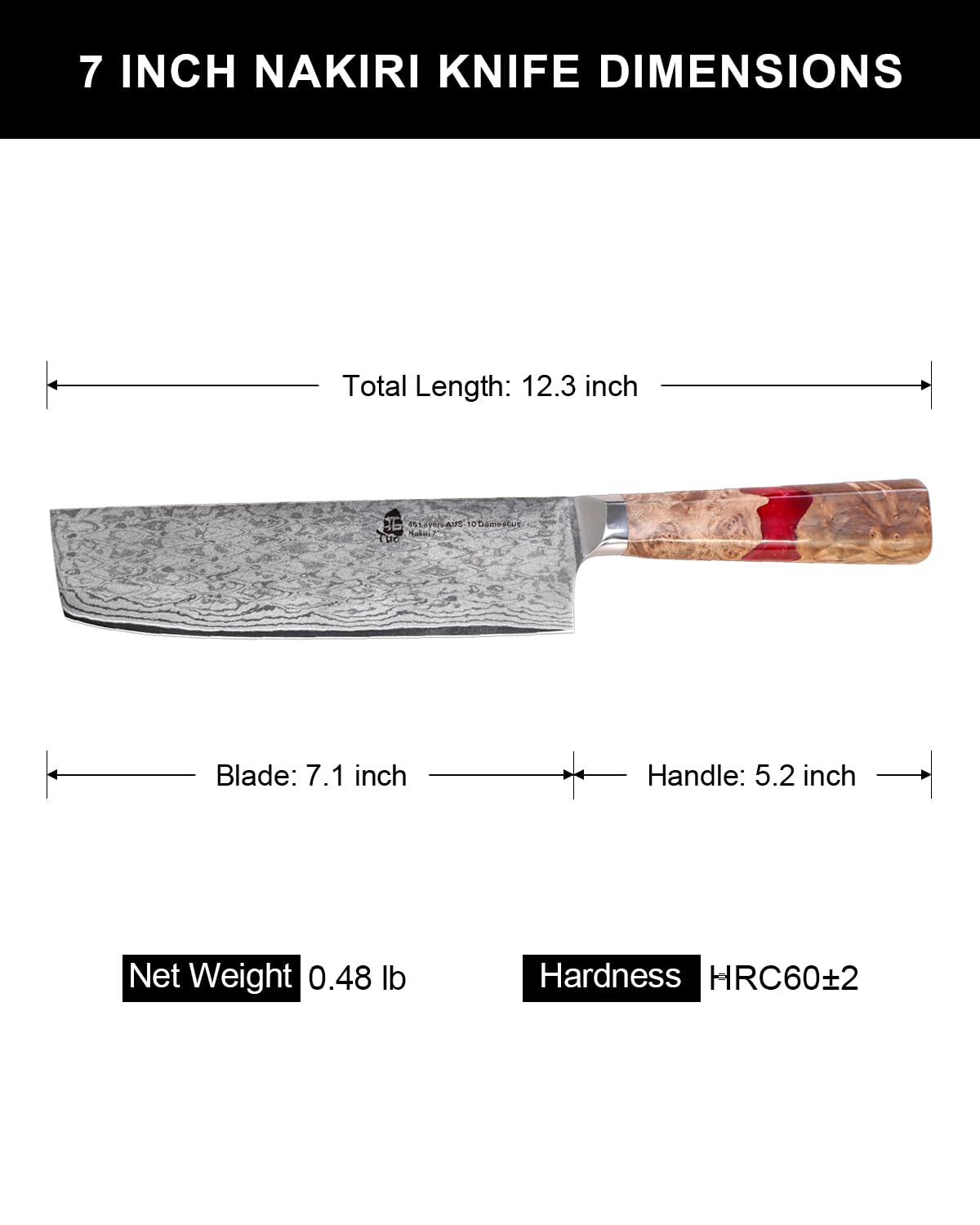 TUO Nakiri Knife 7 inch Japanese Kitchen Knife Nakiri Chef Knife 45-layers AUS-10 Damascus Steel Vegetable Knife Hand Forged Resin Handle with Gift Box