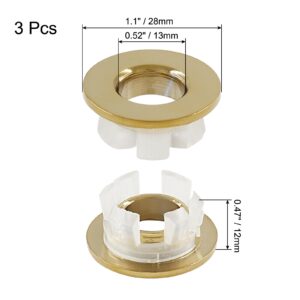 Murtenze 3Pcs Sink Overflow Ring, Sink Basin Trim Overflow Cover Copper Insert in Hole, Kitchen Sink Overflow Cover Round Caps for Kitchen Bathroom (Gold)