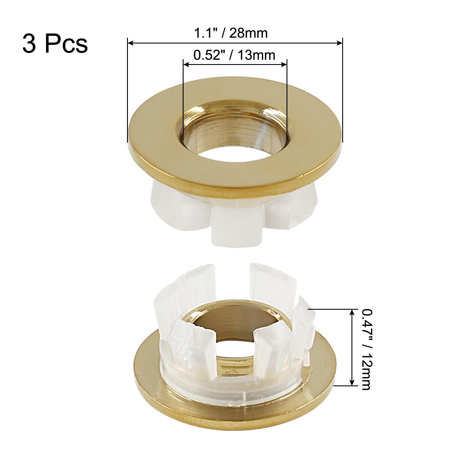 Murtenze 3Pcs Sink Overflow Ring, Sink Basin Trim Overflow Cover Copper Insert in Hole, Kitchen Sink Overflow Cover Round Caps for Kitchen Bathroom (Gold)