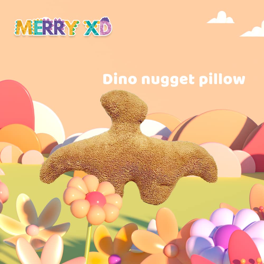 MerryXD Dino Nugget Plush Pillow - 19 Inch Funny Dino Chicken Nugget Stuffed Toy - Soft Pterodactyl- Perfect for Birthday Decor, Dinosaur Theme Party, Easter Decorations