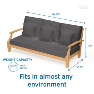 nestl Outdoor Couch – Wooden Outdoor Sofa, Outdoor Patio Couch with All-Weather Cushions, Natural Wood Grain Patio Sofa, Outdoor Couch Patio Furniture, Patio Sofas with Gray Outdoor Sofa Cushions