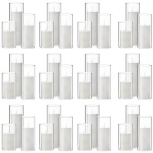 shihanee set of 36 pillar candles and glass cylinder vases clear cylinder candle holders for slim pillar candles wedding centerpieces (white,2.6'' x 4.7'', 5.9'', 7.9'')