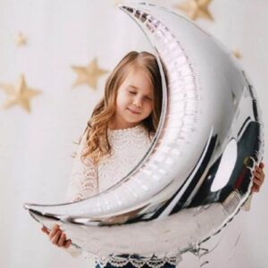 GLASNES 25Pcs Moon Star Shape Foil Balloons Set with 5 Pcs 28 Inch Large Moon Foil Balloons and 20 Foil Star Balloons for Wedding Baby Shower Birthday Graduation Anniversary Party (silver)