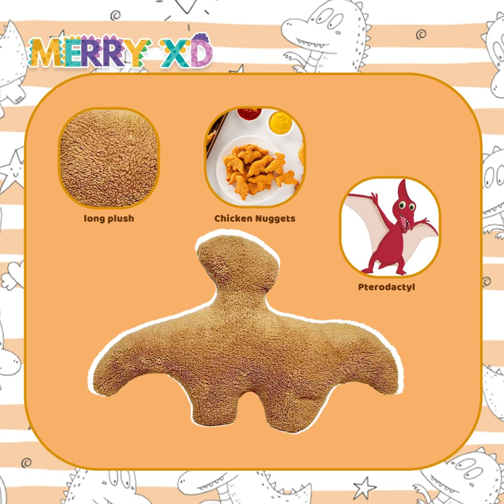 MerryXD Dino Nugget Plush Pillow - 19 Inch Funny Dino Chicken Nugget Stuffed Toy - Soft Pterodactyl- Perfect for Birthday Decor, Dinosaur Theme Party, Easter Decorations