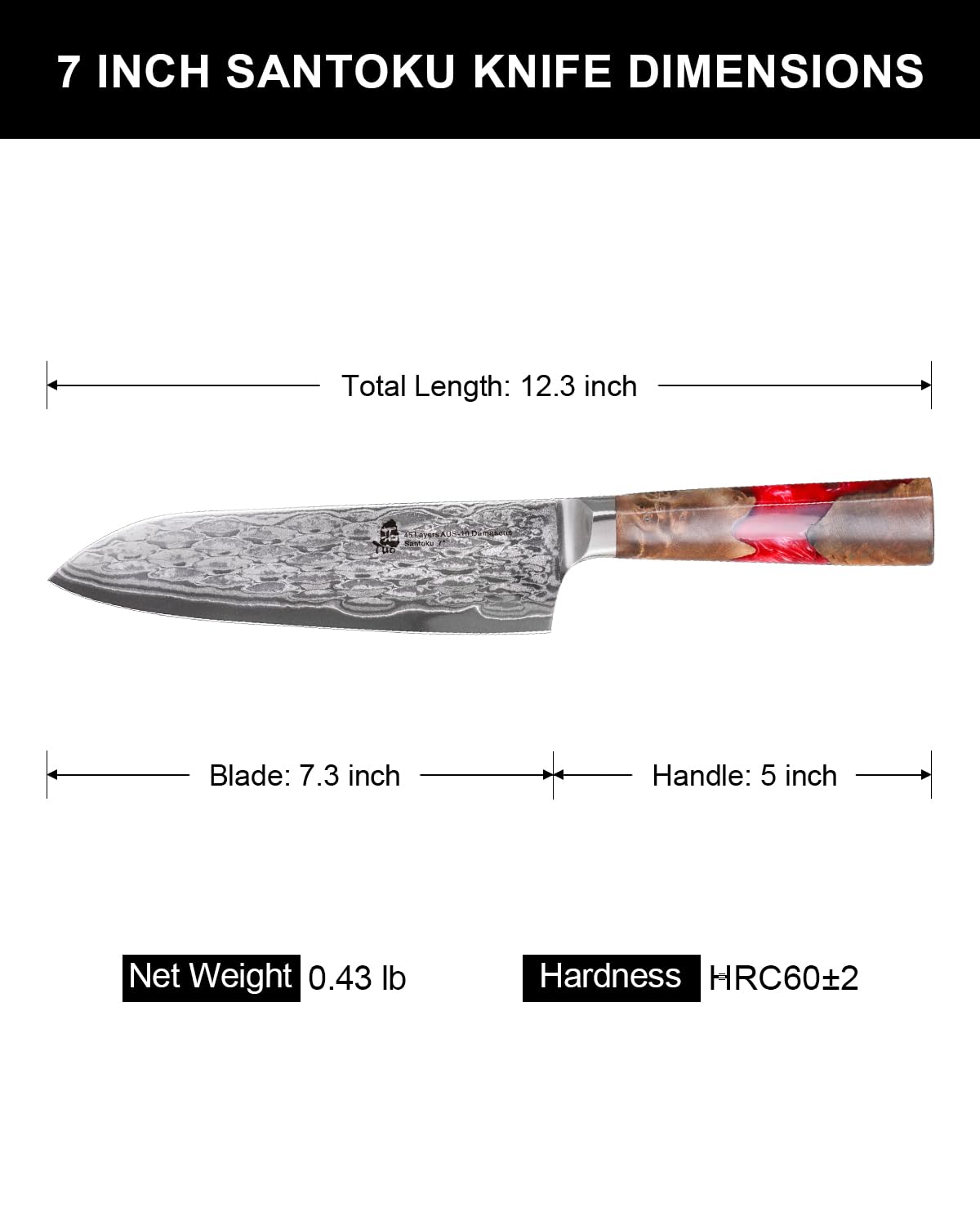 TUO Chef Knife 7 Inch - Japanese Santoku Knife Kitchen Knives, AUS-10 Damascus Steel 45-Layer Hand Forged Resin Handle with Gift Box