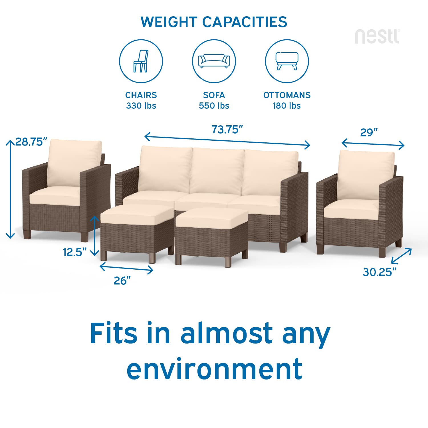 Nestl Patio Furniture Set - Outdoor Patio Furniture Sets, Patio Sectional Furniture Set, 5 Piece Patio Furniture Sets, Patio Conversation Sets, Brown Wicker Patio Furniture Sets with Beige Cushions